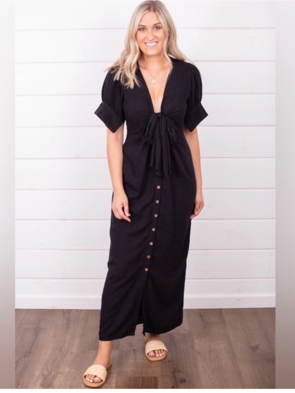 Free People Black Tie-Front Maxi Dress